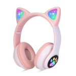 Cat Ear LED Light Up Wireless Bluetooth Headphones for Kids with Microphone, Pink