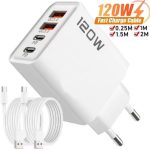 120W 4 Port USB Type C Charger Fast Charging Data Cable USB Phone